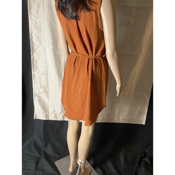 Meraki Dress Women SZ Small Burnt Orange Sleeveless V-Neck Waist Tie Knee-Length - Picture 4 of 9